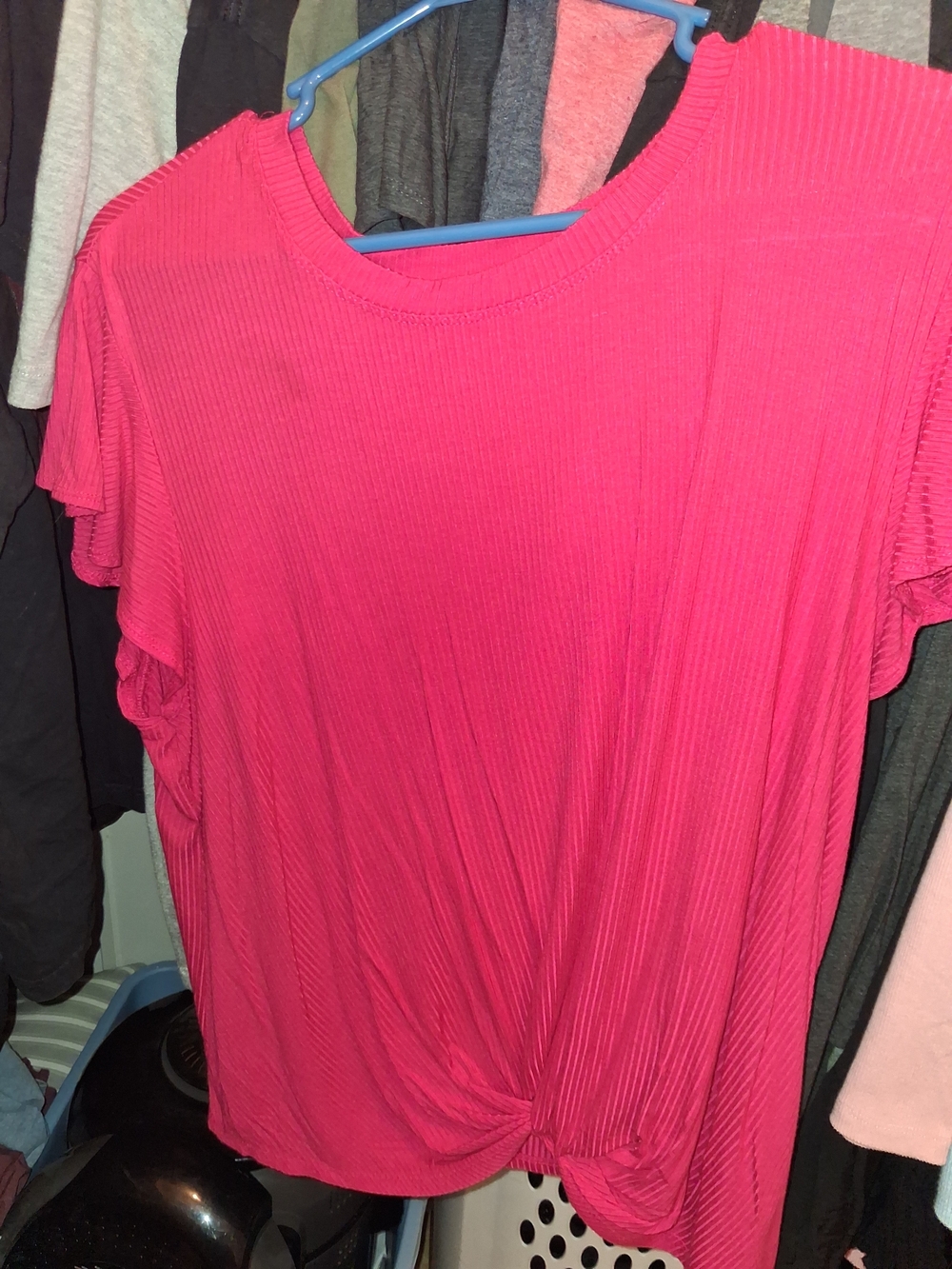 Time and Tru Hot Pink Short Sleeve Twist Hem Top